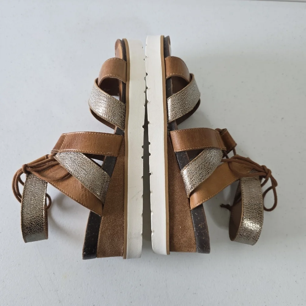 Diba True‎ Gitty Yup Leather Sandals Size 11 M Tie Ankle Strap Metallic Shoes
